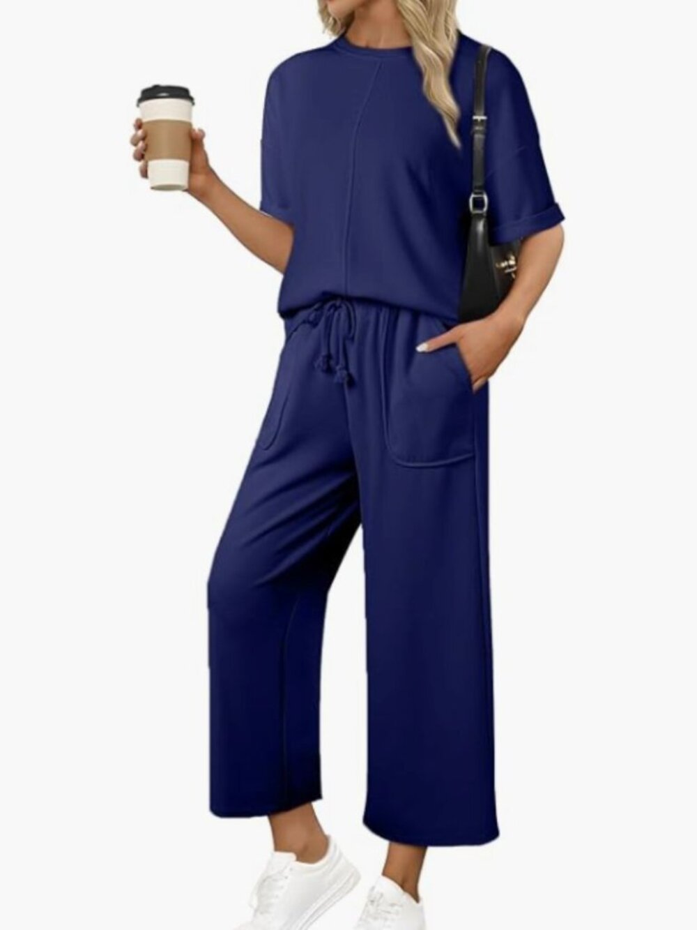 Navy Blue Lightweight Cropped Pant Set